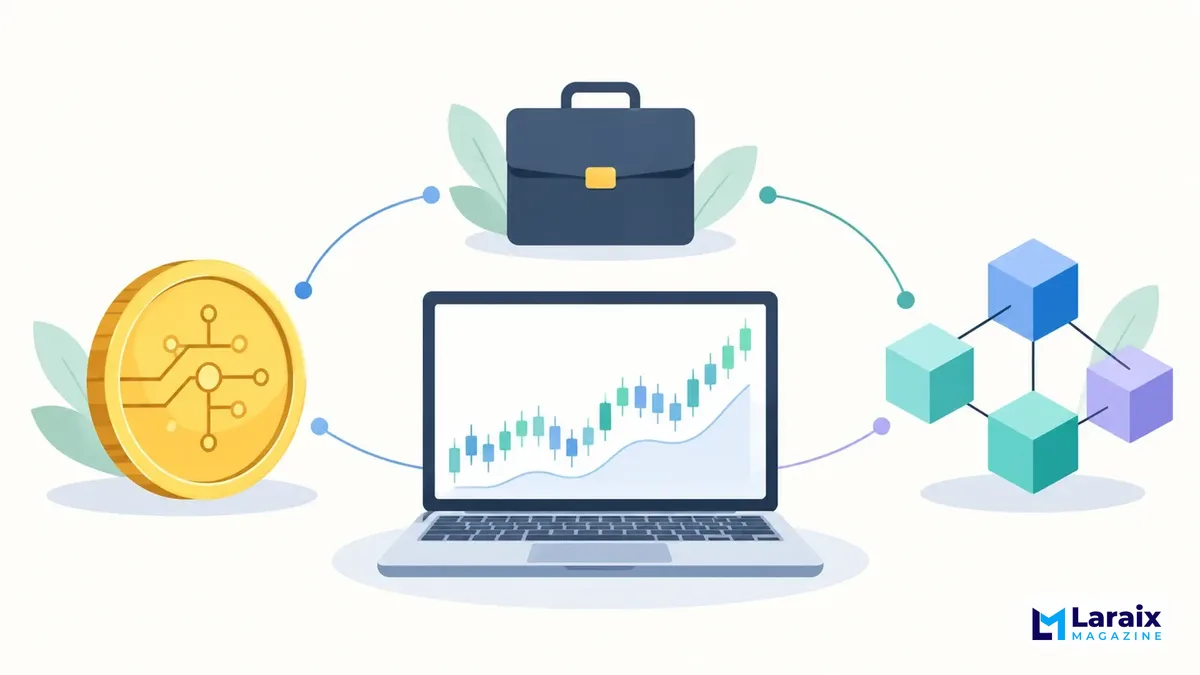 Flat illustration of cryptocurrency, blockchain technology, and digital business management